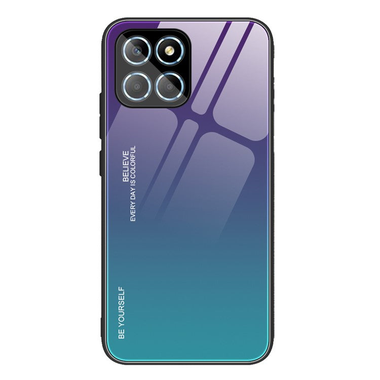 For Honor X8 5G Gradient Color Back Cover Hard Tempered Glass PC Back Soft TPU Frame Shockproof Protective Phone Case - Purple  /  Blue