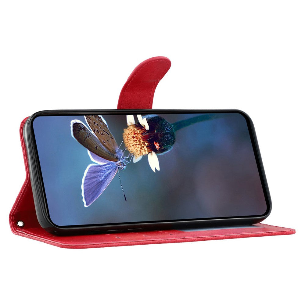 For Oppo Reno13 5G (Global) Case Lace Flowers PU Leather Flip Wallet Phone Cover - Red