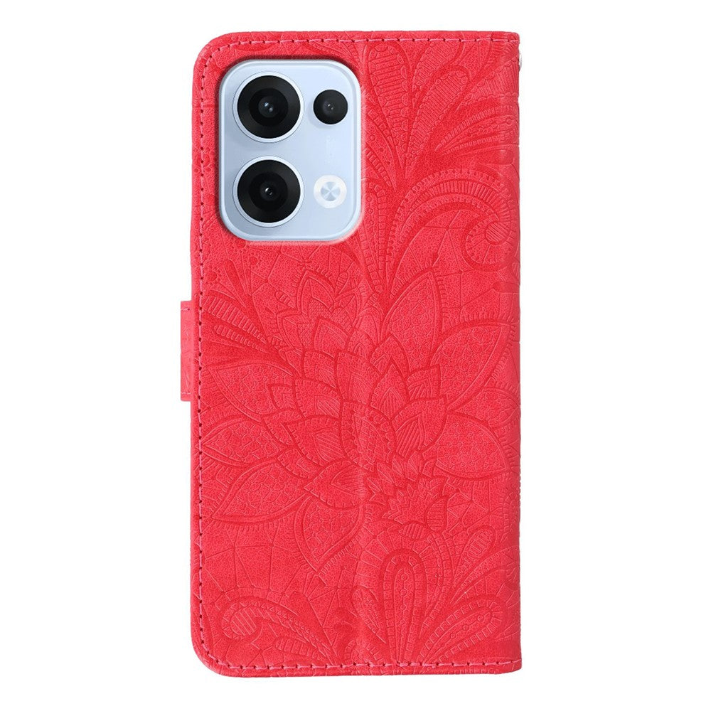 For Oppo Reno13 5G (Global) Case Lace Flowers PU Leather Flip Wallet Phone Cover - Red