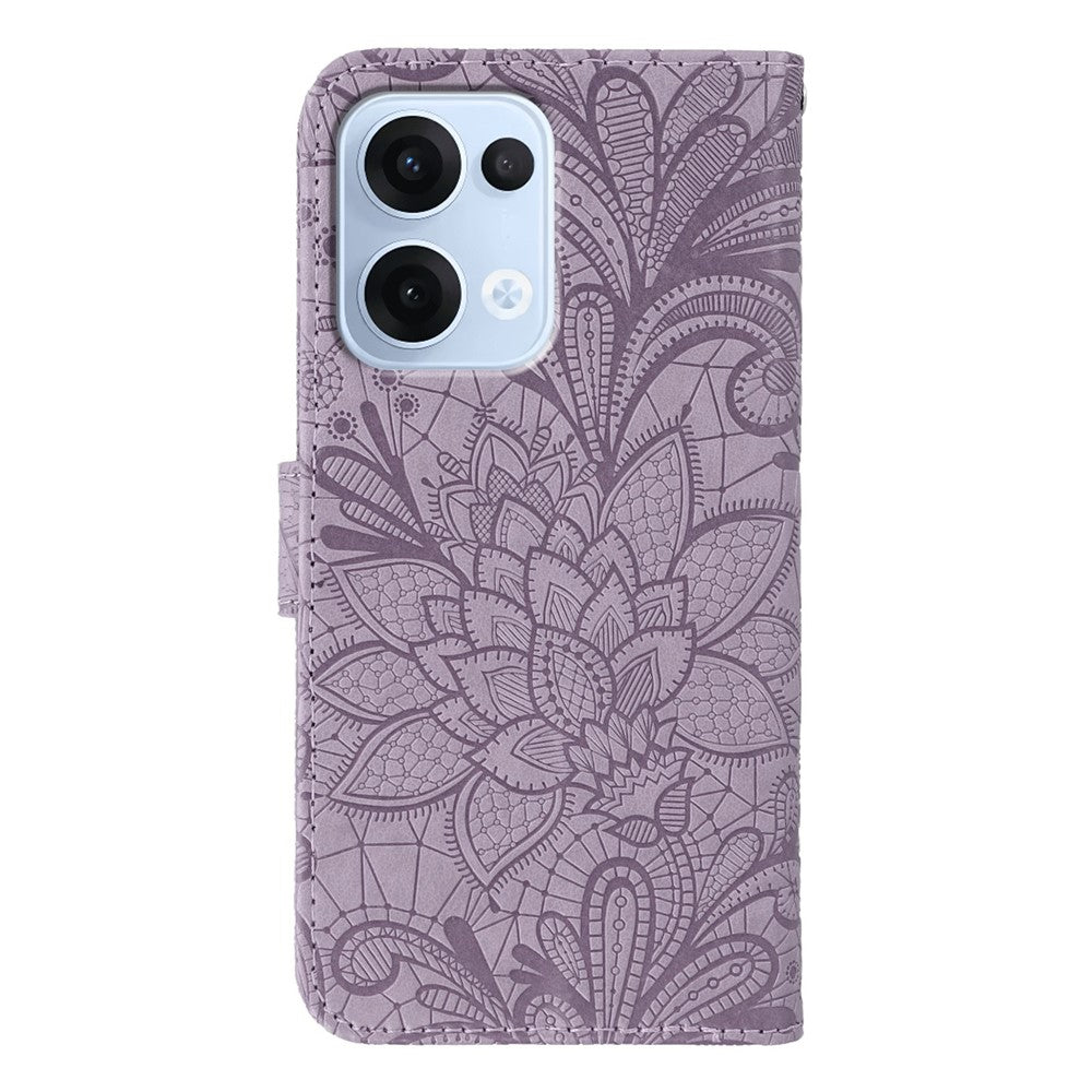 For Oppo Reno13 5G (Global) Case Lace Flowers PU Leather Flip Wallet Phone Cover - Purple