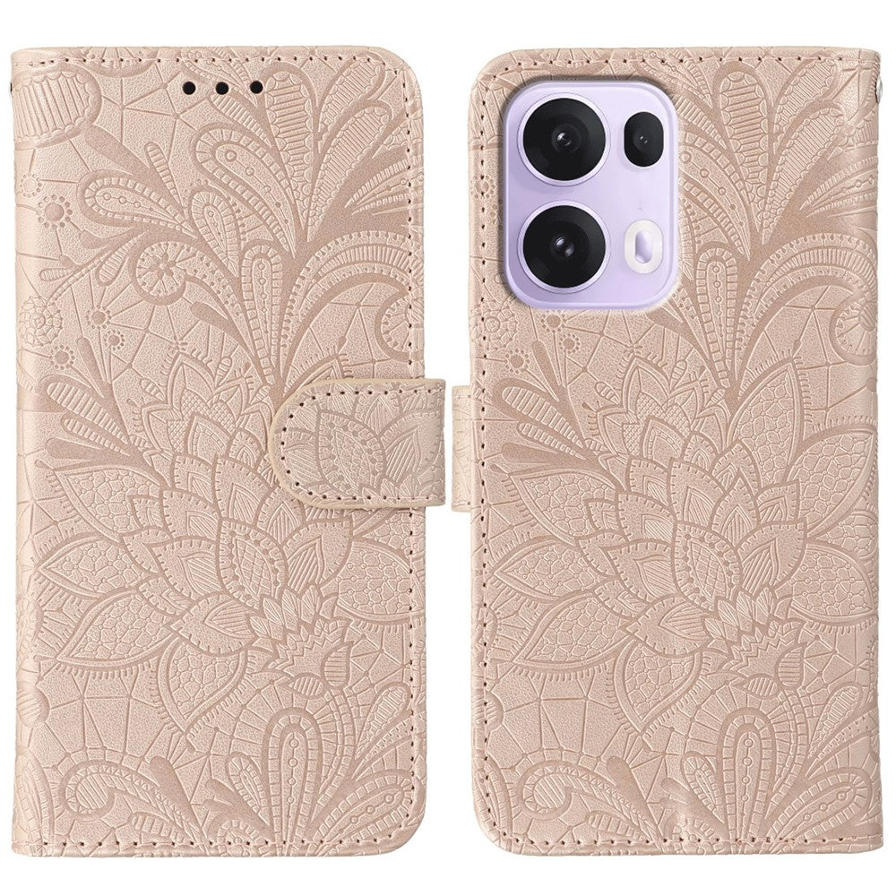 For Oppo Reno13 Pro 5G Case Lace Flowers PU Leather Flip Wallet Phone Cover - Rose Gold