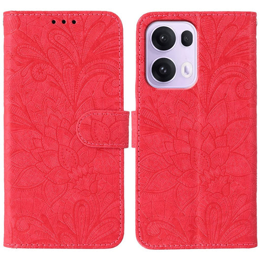 For Oppo Reno13 Pro 5G Case Lace Flowers PU Leather Flip Wallet Phone Cover - Red