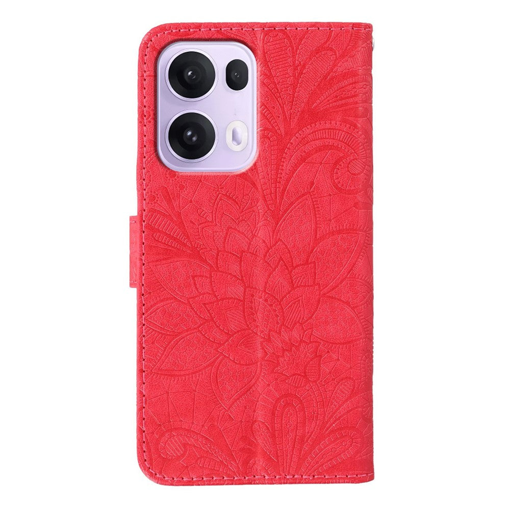 For Oppo Reno13 Pro 5G Case Lace Flowers PU Leather Flip Wallet Phone Cover - Red