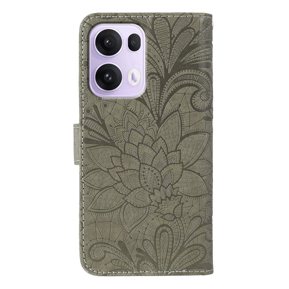 For Oppo Reno13 Pro 5G Case Lace Flowers PU Leather Flip Wallet Phone Cover - Grey