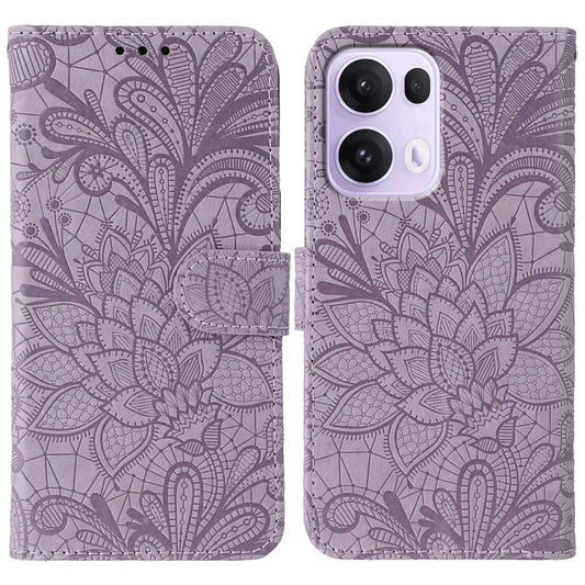 For Oppo Reno13 Pro 5G Case Lace Flowers PU Leather Flip Wallet Phone Cover - Purple
