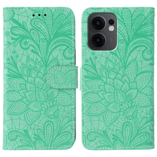 For Oppo Reno13 F 5G  /  4G Case Lace Flowers PU Leather Flip Wallet Phone Cover - Green