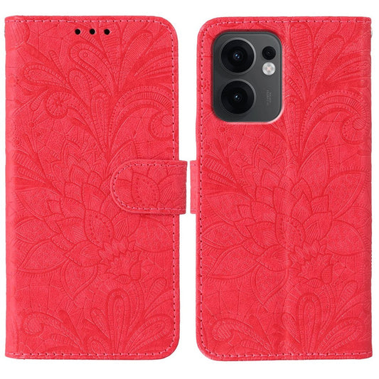 For Oppo Reno13 F 5G  /  4G Case Lace Flowers PU Leather Flip Wallet Phone Cover - Red