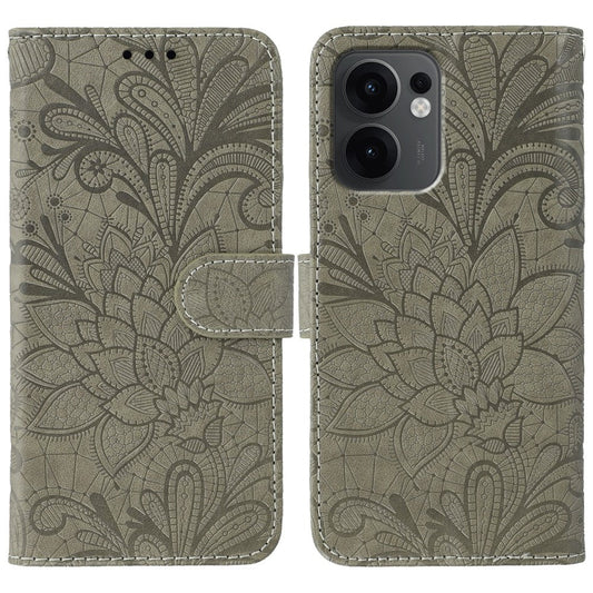 For Oppo Reno13 F 5G  /  4G Case Lace Flowers PU Leather Flip Wallet Phone Cover - Grey