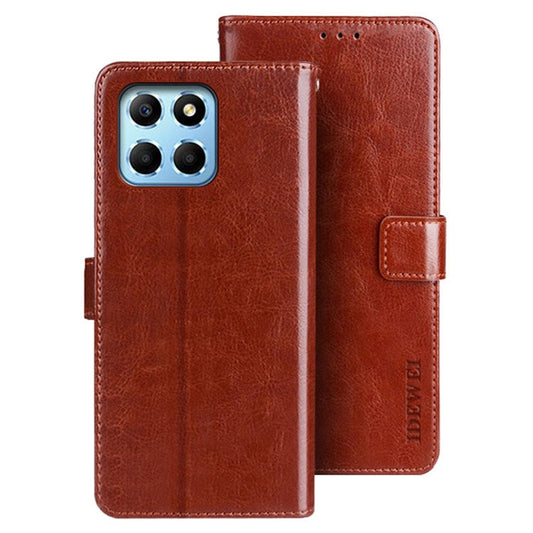 IDEWEI for Honor X8 5G PU Leather Case Crazy Horse Textured Wallet Stand Shockproof TPU Magnetic Closure Phone Cover - Brown