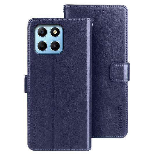 IDEWEI for Honor X8 5G PU Leather Case Crazy Horse Textured Wallet Stand Shockproof TPU Magnetic Closure Phone Cover - Dark Blue