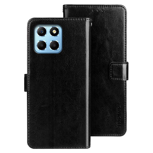 IDEWEI for Honor X8 5G PU Leather Case Crazy Horse Textured Wallet Stand Shockproof TPU Magnetic Closure Phone Cover - Black