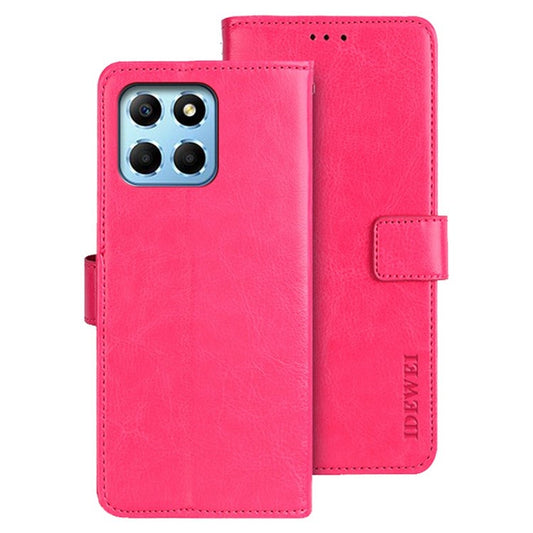 IDEWEI for Honor X8 5G PU Leather Case Crazy Horse Textured Wallet Stand Shockproof TPU Magnetic Closure Phone Cover - Rose