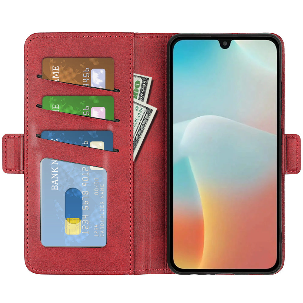 For Samsung Galaxy M16 5G Case Calf Texture Leather Wallet Phone Cover - Red