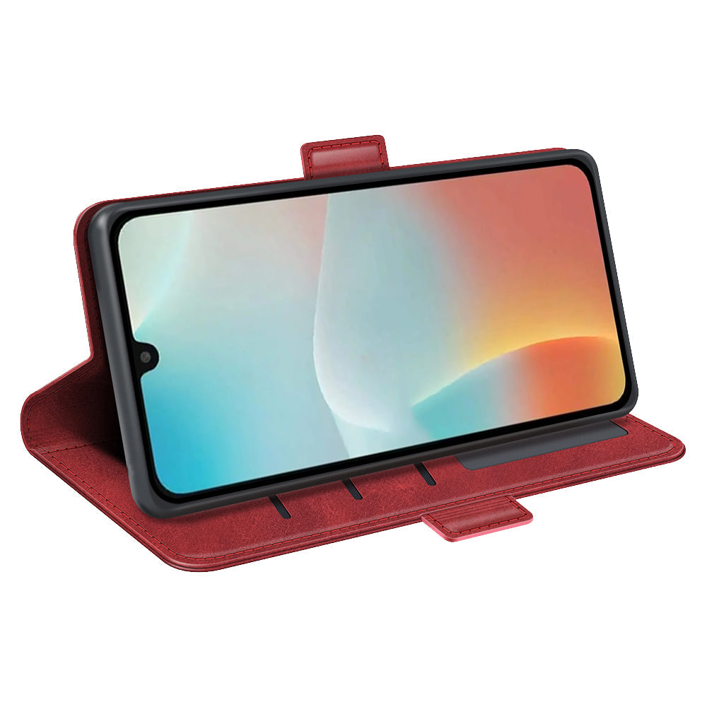 For Samsung Galaxy M16 5G Case Calf Texture Leather Wallet Phone Cover - Red