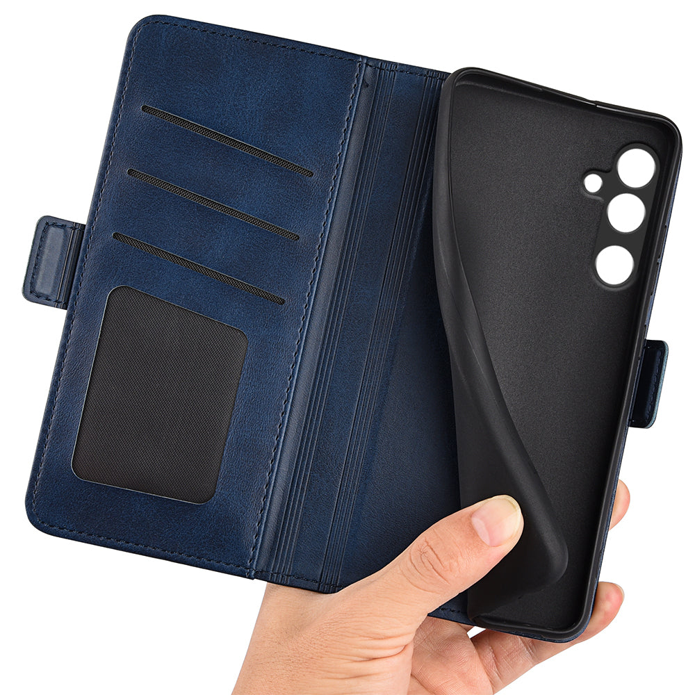 For Samsung Galaxy M16 5G Case Calf Texture Leather Wallet Phone Cover - Blue