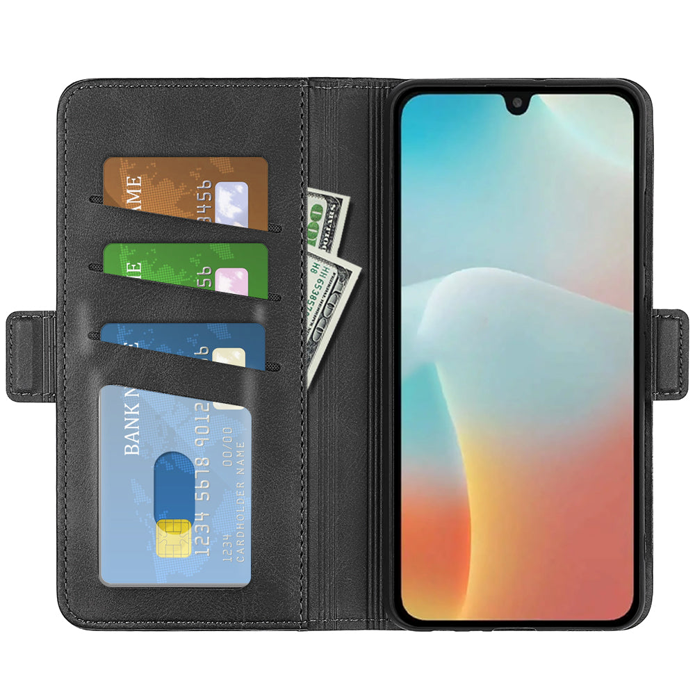 For Samsung Galaxy M16 5G Case Calf Texture Leather Wallet Phone Cover - Black