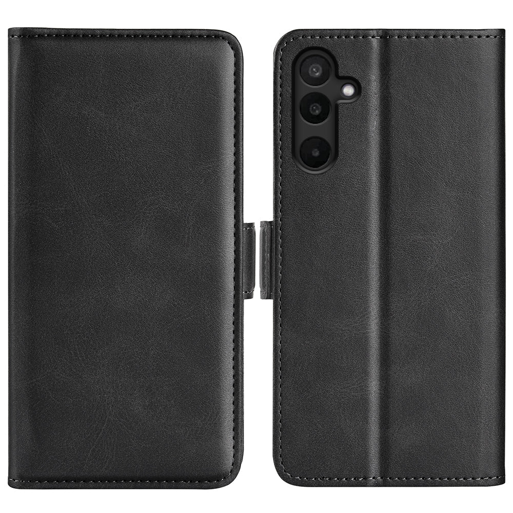 For Samsung Galaxy M16 5G Case Calf Texture Leather Wallet Phone Cover - Black