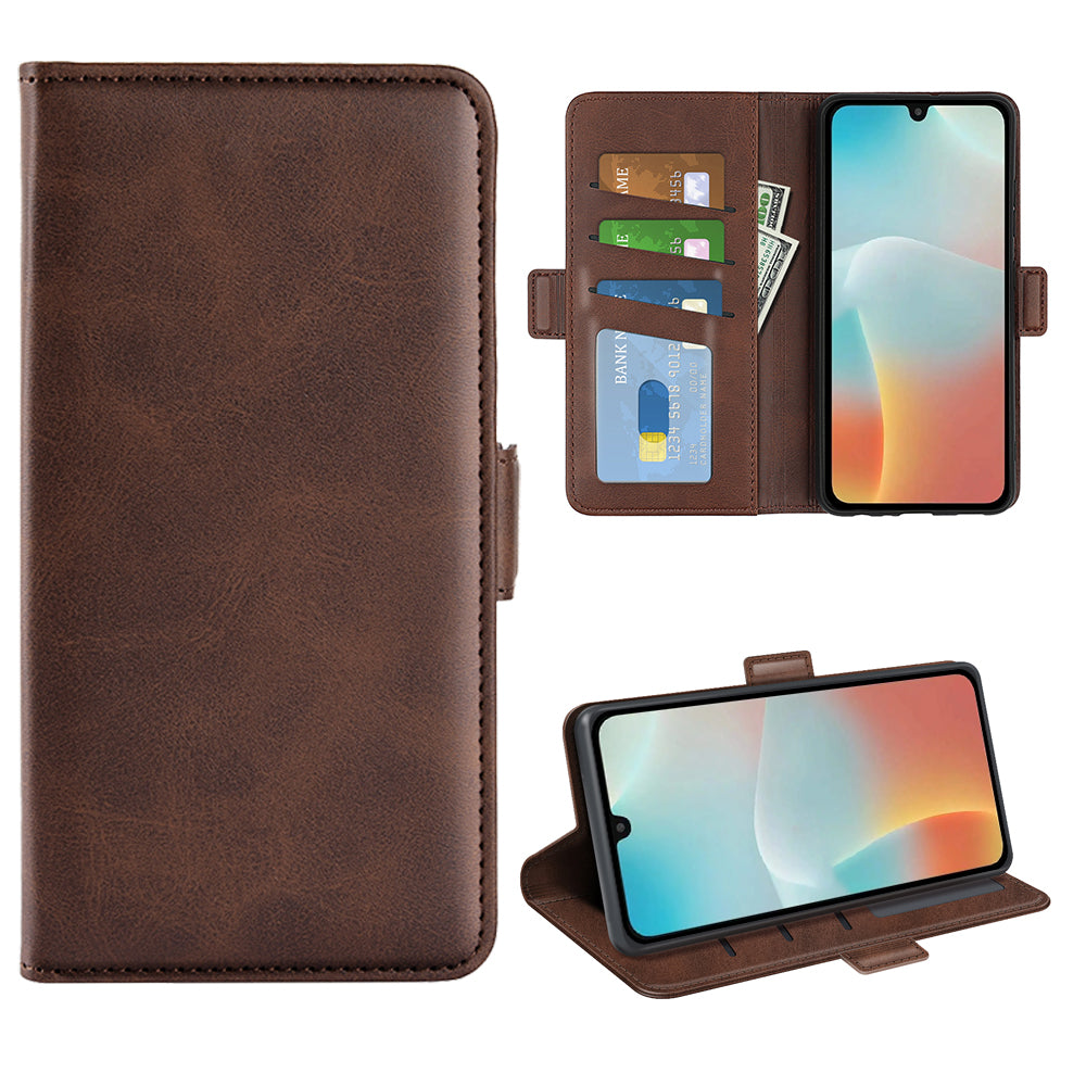 For Samsung Galaxy M16 5G Case Calf Texture Leather Wallet Phone Cover - Brown