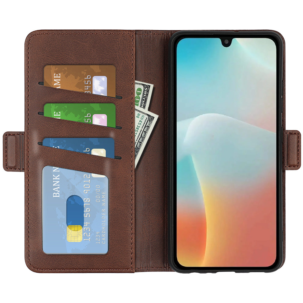 For Samsung Galaxy M16 5G Case Calf Texture Leather Wallet Phone Cover - Brown