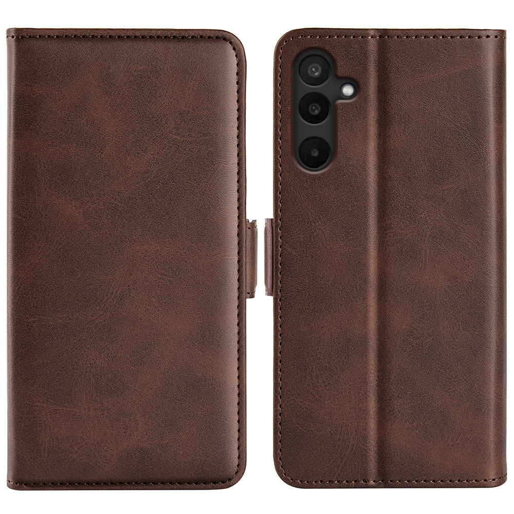 For Samsung Galaxy M16 5G Case Calf Texture Leather Wallet Phone Cover - Brown