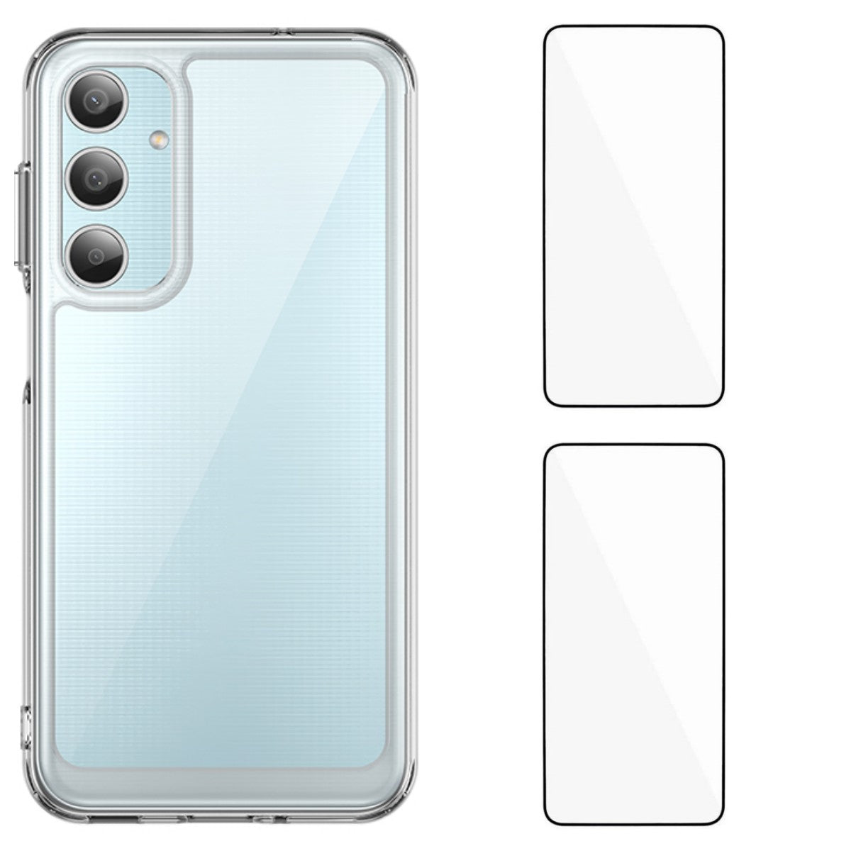 For Samsung Galaxy M35 5G Clear Phone Case WANLONFENG MF2 Series TPU Acrylic Cover with 2Pcs Tempered Glass - Transparent