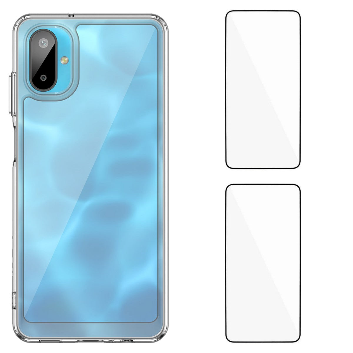 For Samsung Galaxy M06 5G Clear Phone Case WANLONFENG MF2 Series TPU Acrylic Cover with 2Pcs Tempered Glass - Transparent