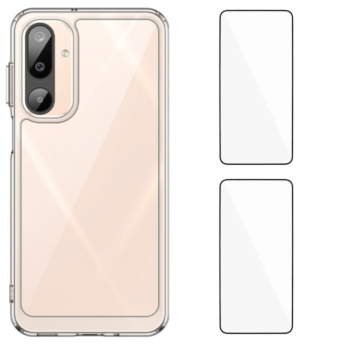 For Samsung Galaxy M16 5G Clear Phone Case WANLONFENG MF2 Series TPU Acrylic Cover with 2Pcs Tempered Glass - Transparent
