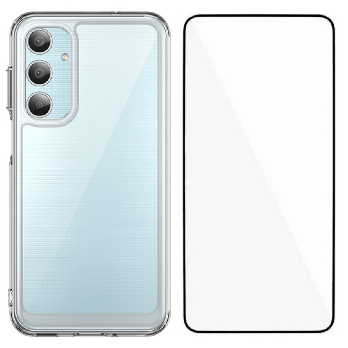 For Samsung Galaxy M35 5G Case WANLONFENG MF Series TPU Acrylic Clear Phone Cover with Tempered Glass Film - Transparent