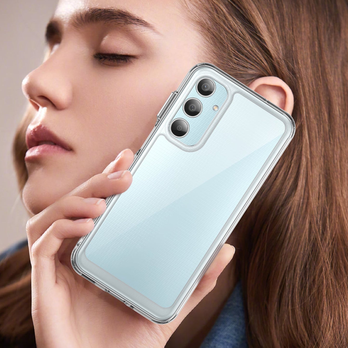 For Samsung Galaxy M35 5G Case WANLONFENG MF Series TPU Acrylic Clear Phone Cover with Tempered Glass Film - Transparent