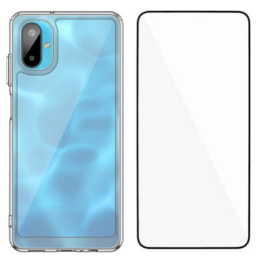 For Samsung Galaxy F06 5G Case WANLONFENG MF Series TPU Acrylic Clear Phone Cover with Tempered Glass Film - Transparent
