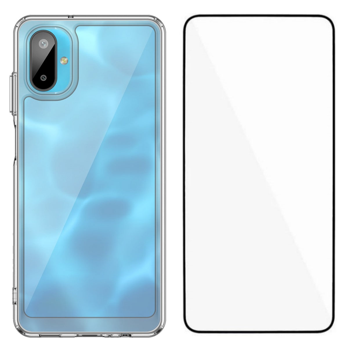 For Samsung Galaxy M06 5G Case WANLONFENG MF Series TPU Acrylic Clear Phone Cover with Tempered Glass Film - Transparent