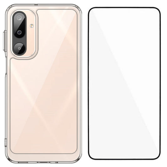 For Samsung Galaxy M16 5G Case WANLONFENG MF Series TPU Acrylic Clear Phone Cover with Tempered Glass Film - Transparent