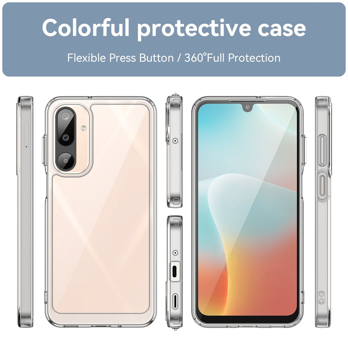For Samsung Galaxy M16 5G Case WANLONFENG MF Series TPU Acrylic Clear Phone Cover with Tempered Glass Film - Transparent
