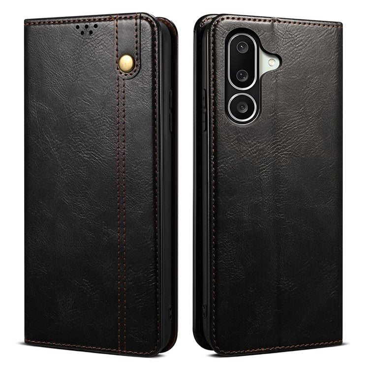 For Samsung Galaxy M56 5G Case Crazy Horse Texture Waxy Leather Wallet Stand Phone Cover - Black