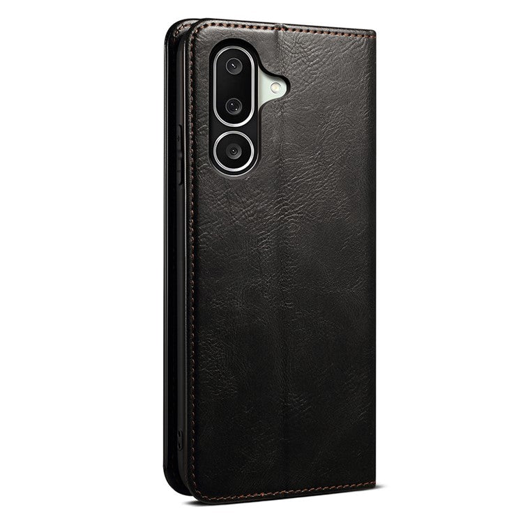 For Samsung Galaxy M56 5G Case Crazy Horse Texture Waxy Leather Wallet Stand Phone Cover - Black