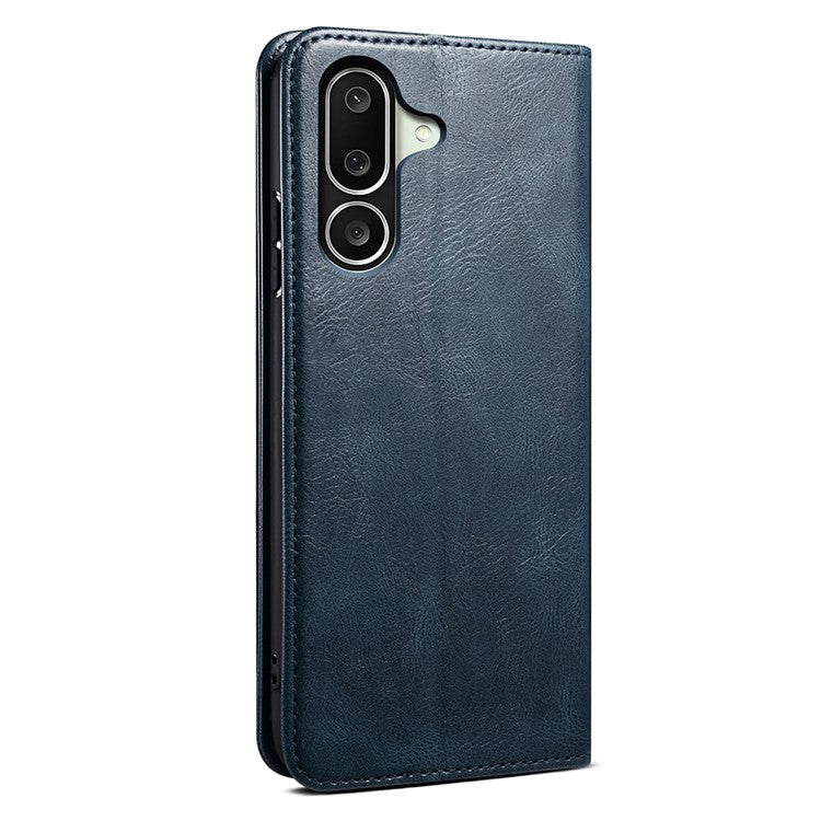 For Samsung Galaxy M56 5G Case Crazy Horse Texture Waxy Leather Wallet Stand Phone Cover - Blue