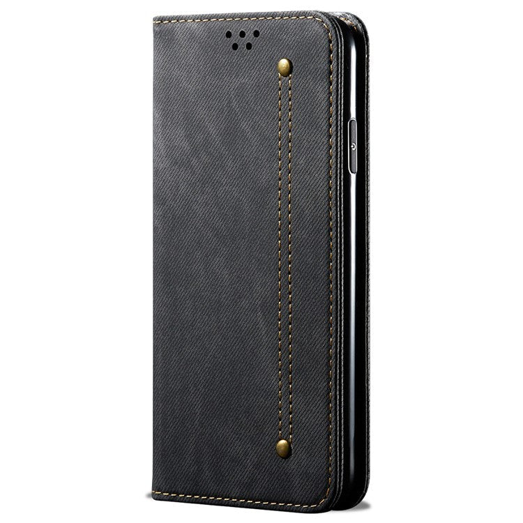 For Samsung Galaxy M56 5G Case Jeans Cloth Texture Anti-Scratch Leather Stand Phone Cover - Black