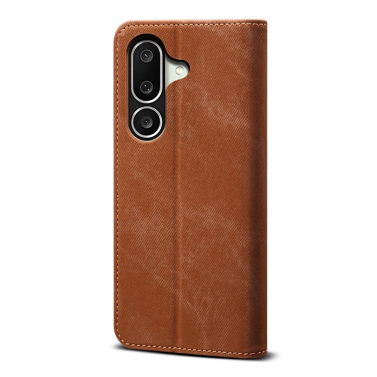 For Samsung Galaxy M56 5G Case Jeans Cloth Texture Anti-Scratch Leather Stand Phone Cover - Coffee