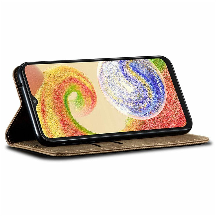 For Samsung Galaxy M56 5G Case Jeans Cloth Texture Anti-Scratch Leather Stand Phone Cover - Khaki
