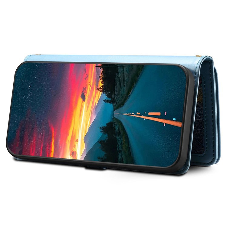 ESEBLE Galaxy Series For Samsung Galaxy M56 5G Case RFID Blocking Leather Zipper Phone Cover with Shoulder Strap + Wrist Strap - Blue