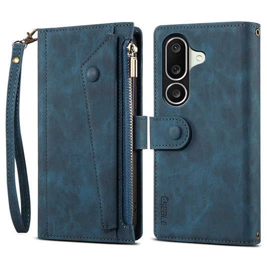 ESEBLE Star Series For Samsung Galaxy M56 5G Case Zipper Wallet Leather Stand Phone Cover with Wrist Strap - Blue