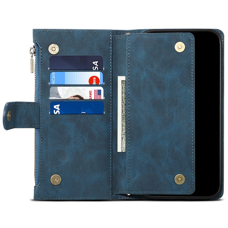 ESEBLE Star Series For Samsung Galaxy M56 5G Case Zipper Wallet Leather Stand Phone Cover with Wrist Strap - Blue