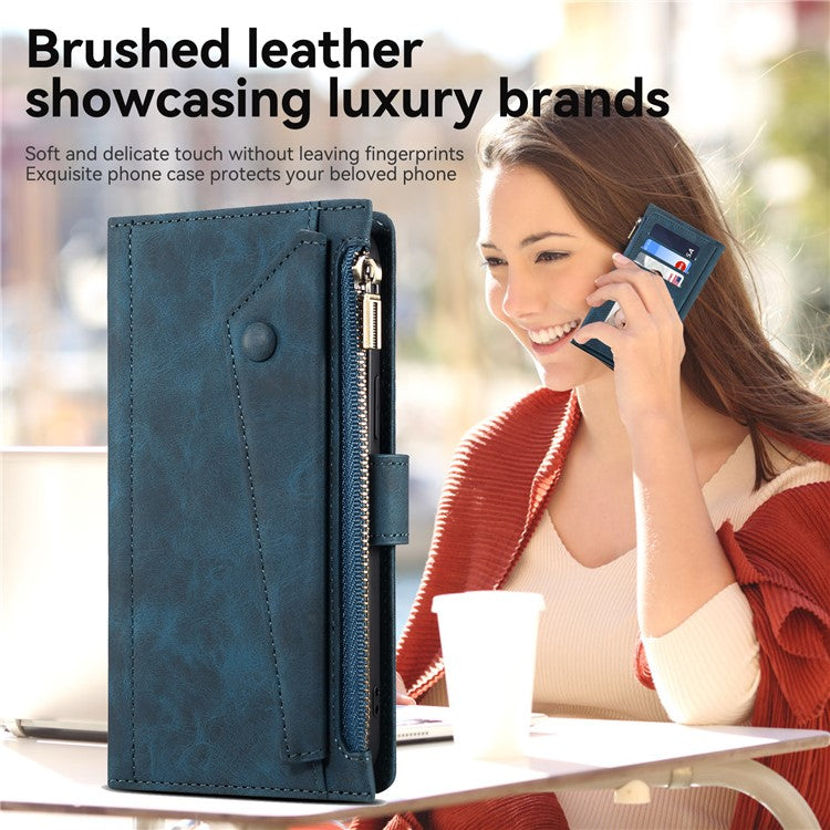 ESEBLE Star Series For Samsung Galaxy M56 5G Case Zipper Wallet Leather Stand Phone Cover with Wrist Strap - Blue