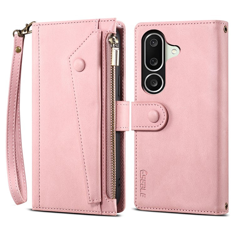 ESEBLE Star Series For Samsung Galaxy M56 5G Case Zipper Wallet Leather Stand Phone Cover with Wrist Strap - Rose Gold