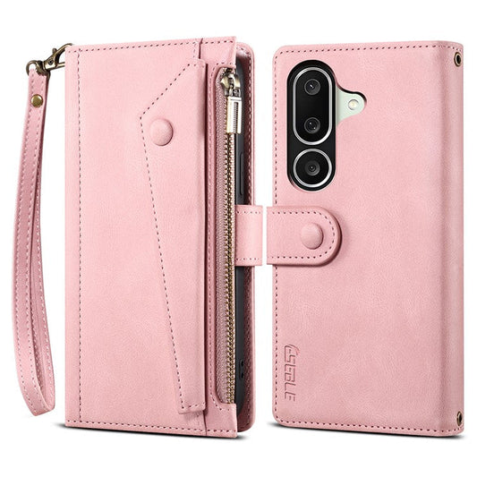 ESEBLE Star Series For Samsung Galaxy M56 5G Case Zipper Wallet Leather Stand Phone Cover with Wrist Strap - Rose Gold