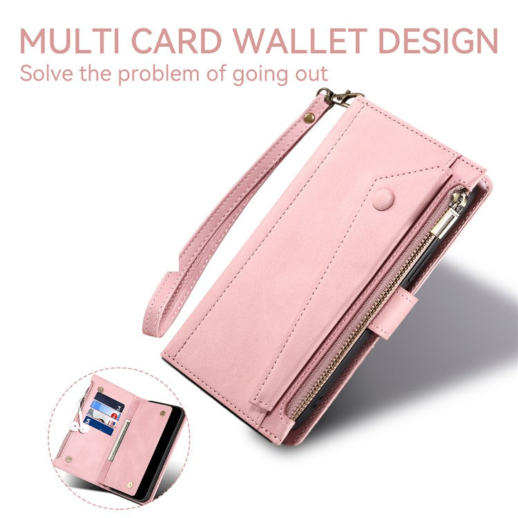 ESEBLE Star Series For Samsung Galaxy M56 5G Case Zipper Wallet Leather Stand Phone Cover with Wrist Strap - Rose Gold