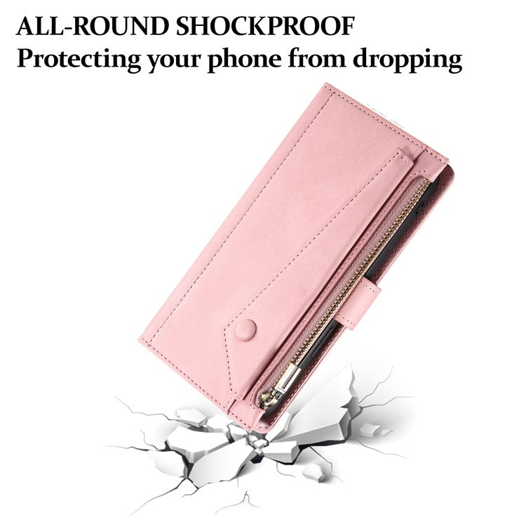 ESEBLE Star Series For Samsung Galaxy M56 5G Case Zipper Wallet Leather Stand Phone Cover with Wrist Strap - Rose Gold