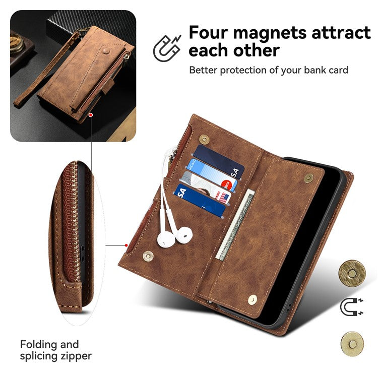 ESEBLE Star Series For Samsung Galaxy M56 5G Case Zipper Wallet Leather Stand Phone Cover with Wrist Strap - Brown