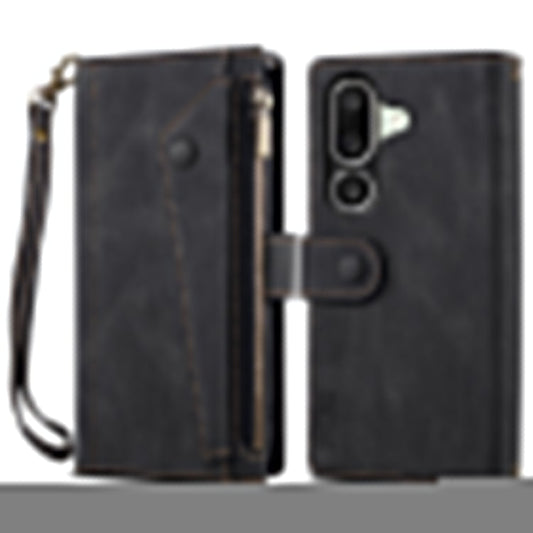 ESEBLE Star Series For Samsung Galaxy M56 5G Case Zipper Wallet Leather Stand Phone Cover with Wrist Strap - Black