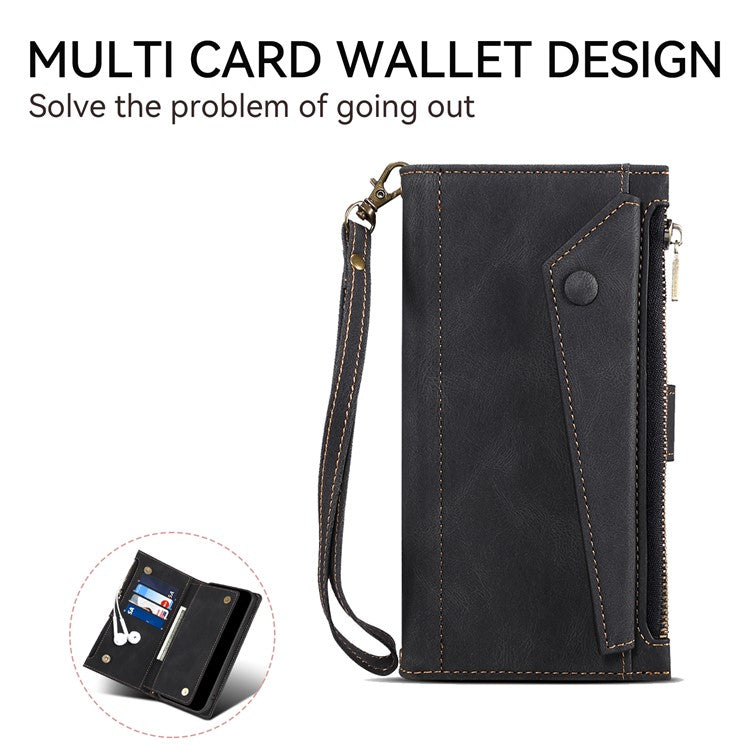 ESEBLE Star Series For Samsung Galaxy M56 5G Case Zipper Wallet Leather Stand Phone Cover with Wrist Strap - Black